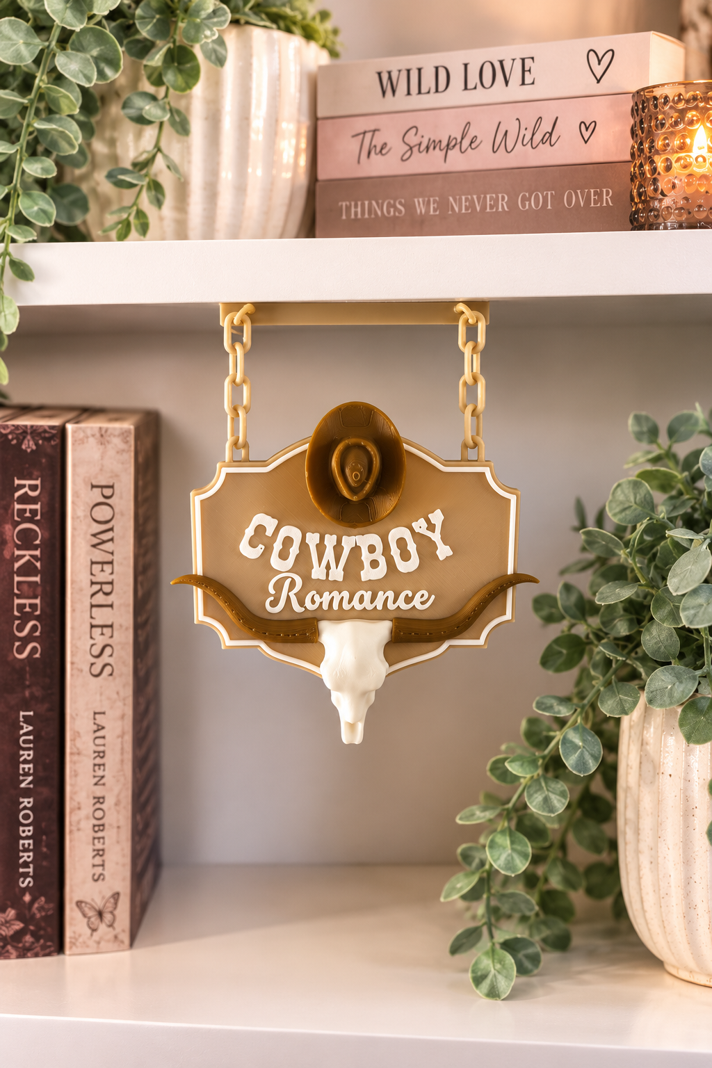 Cowboy Romance Hanging Bookshelf Sign