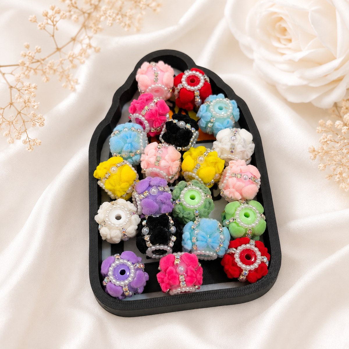 Flocked Heart & Bow Fancy Bead