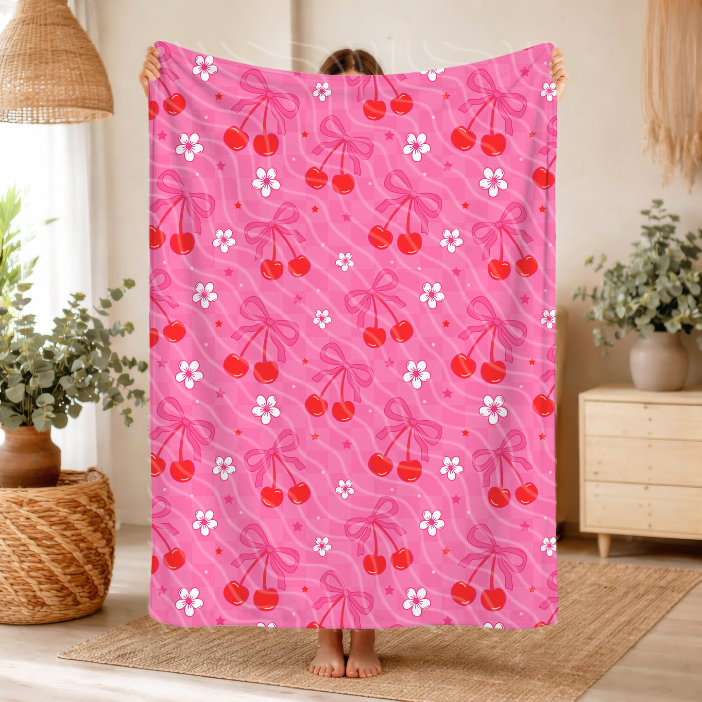 Cherry Bows - Throw Blanket