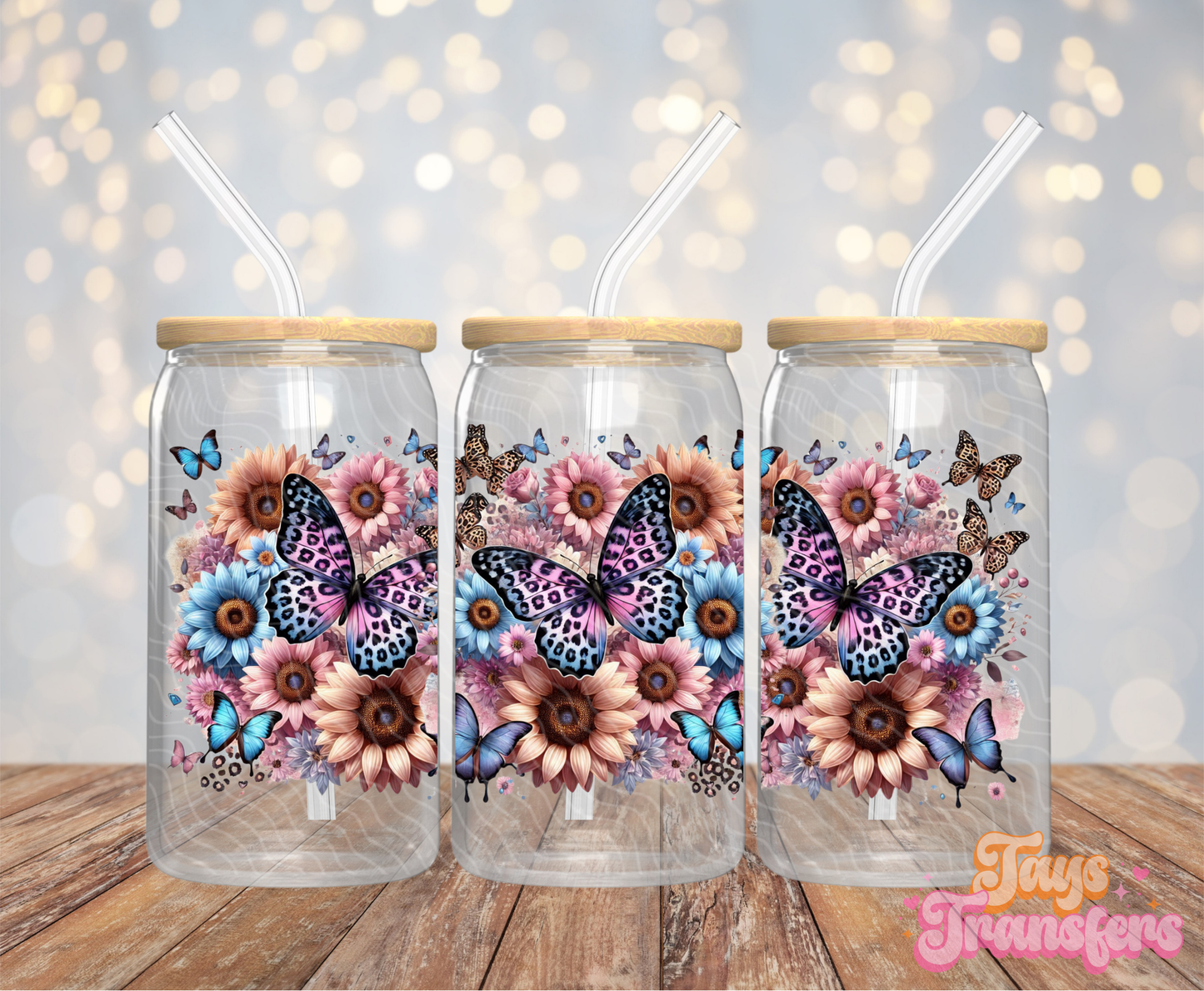 Pink/Blue Butterflies - 16OZ UV DTF Wrap