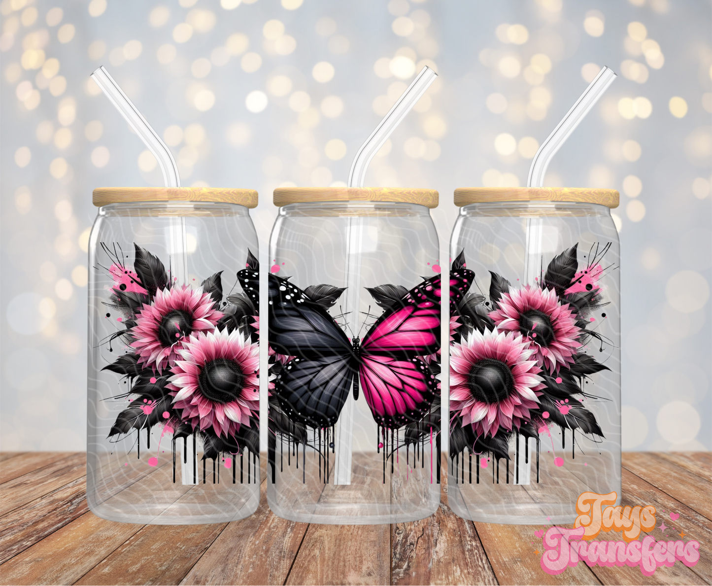 Pink/Black Butterfly - 16OZ UV DTF Wrap