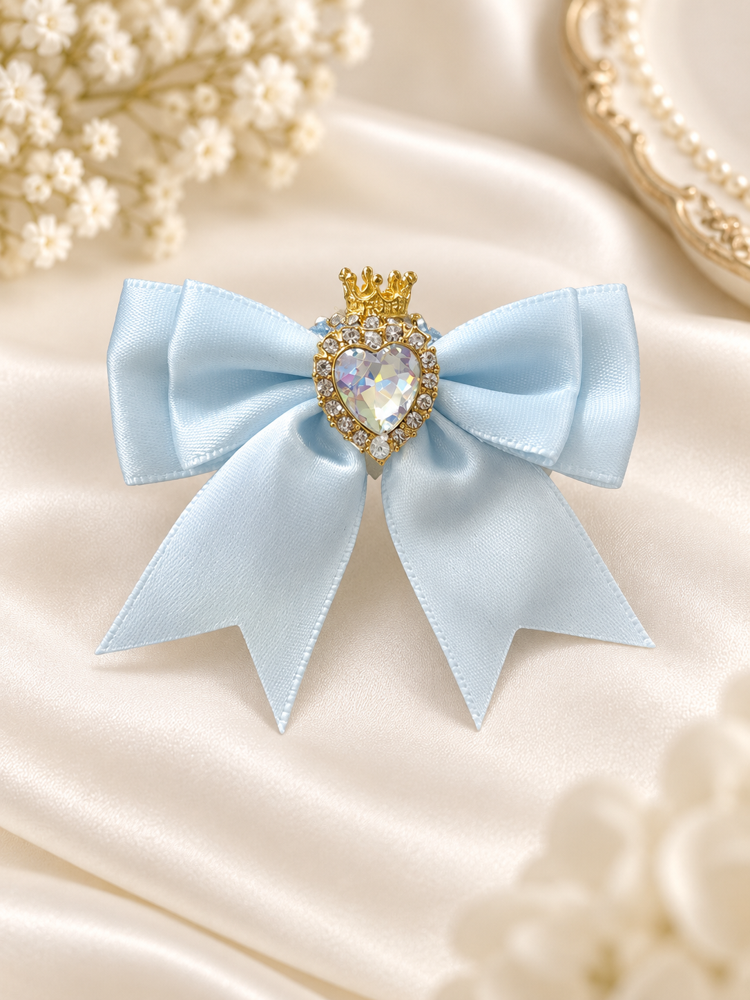 Light Blue Bow with Rhinestone Heart Fancy Bead