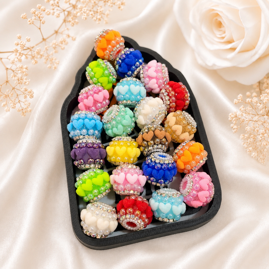 Pearl Flocked Heart Fancy Bead