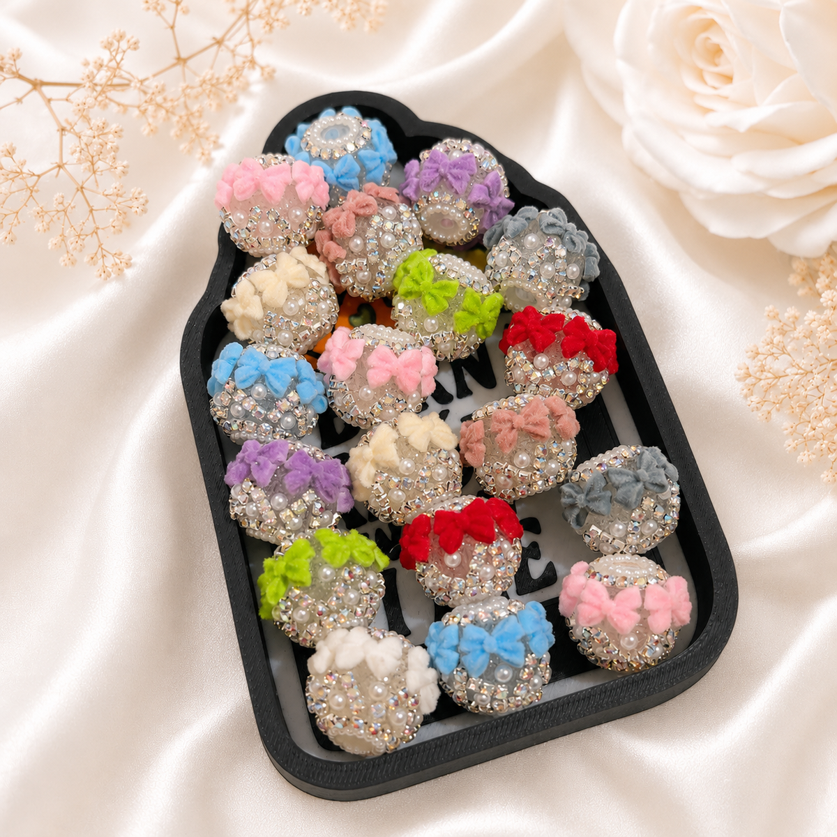 Flocked Rhinestone Bow Fancy Bead