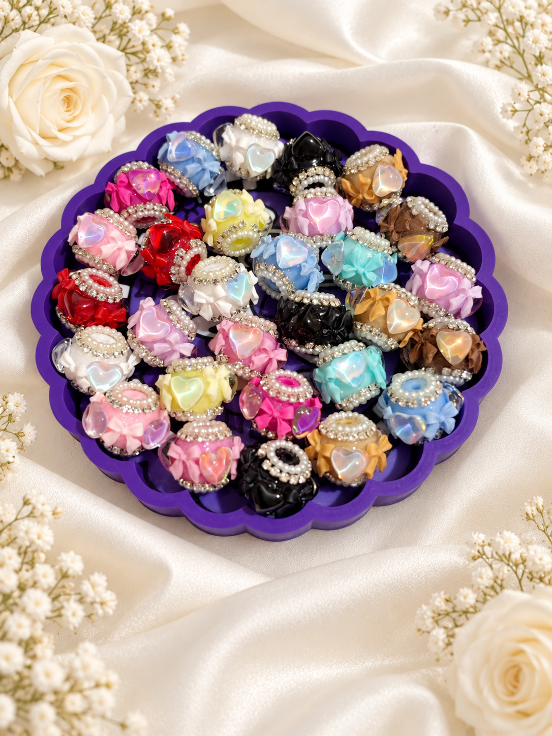 Jeweled Heart Bow Fancy Bead