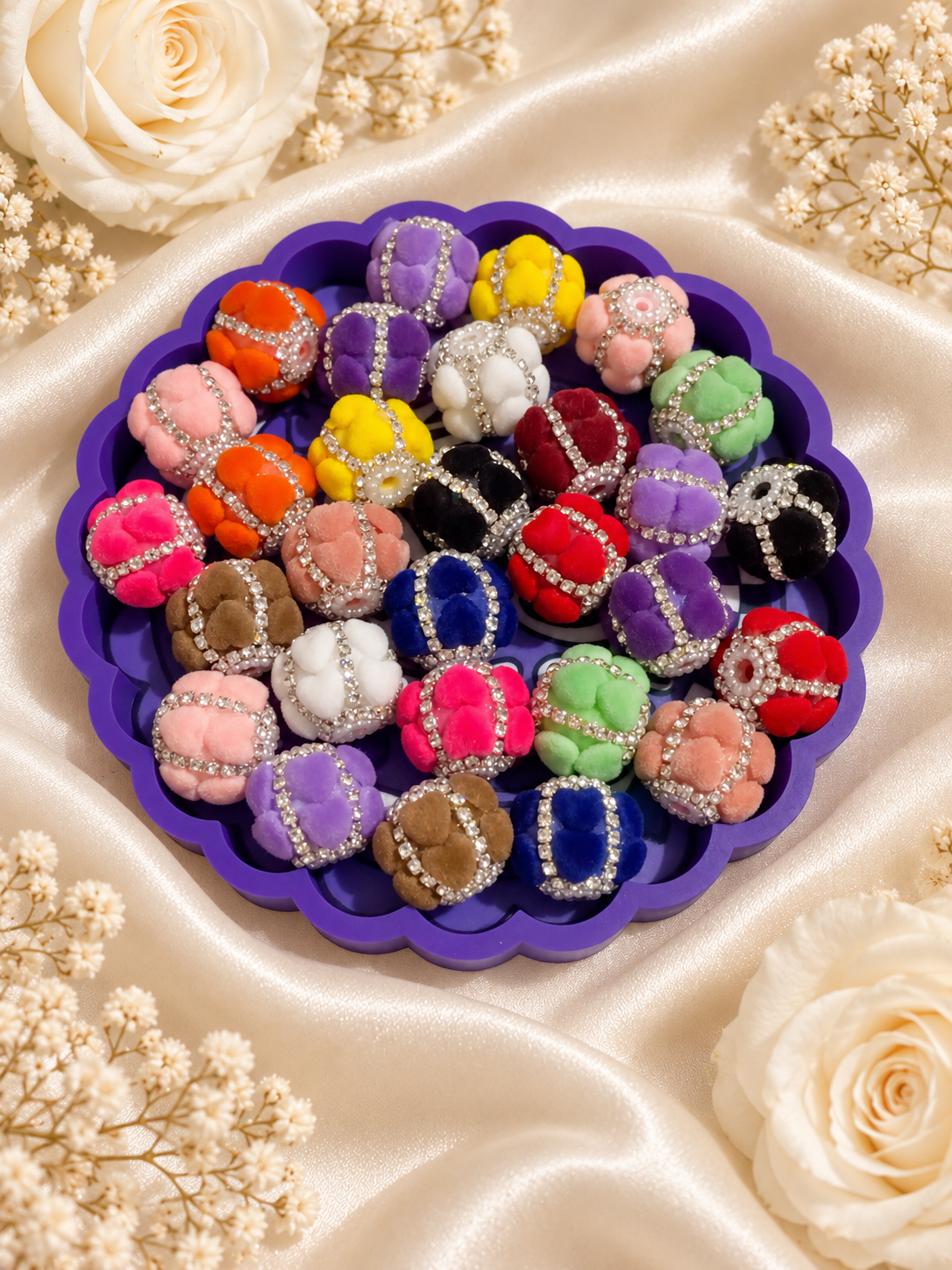 Flocked Hearts Fancy Bead