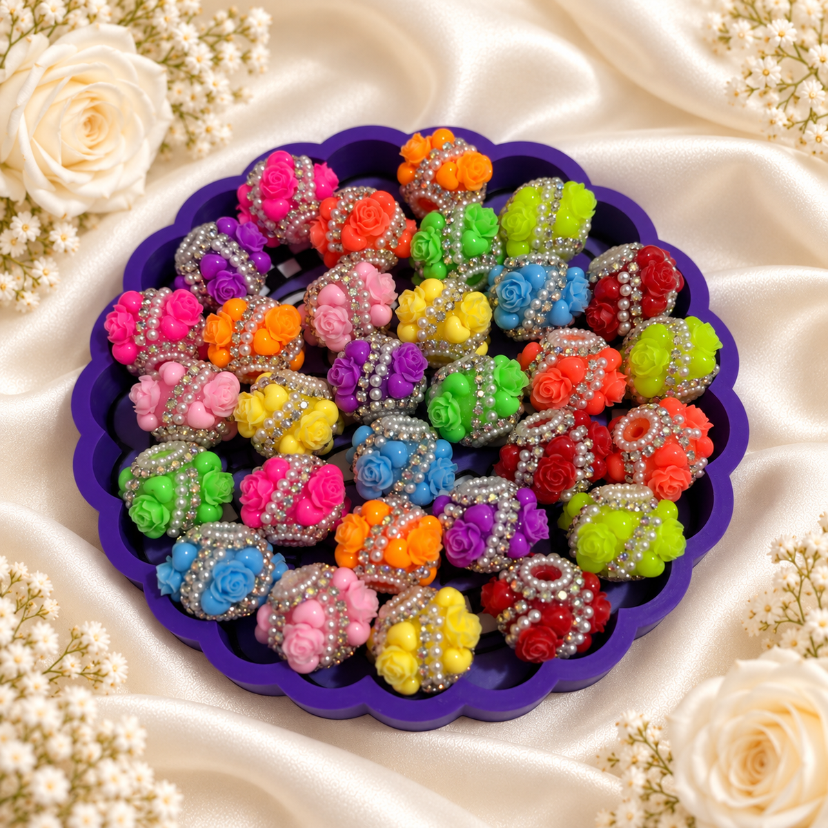 Neon Rose Hearts Fancy Bead
