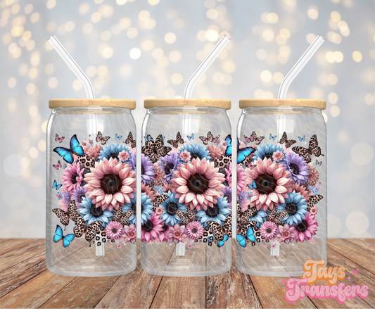 Pink/Blue/Purple Flowers - 16OZ UV DTF Wrap