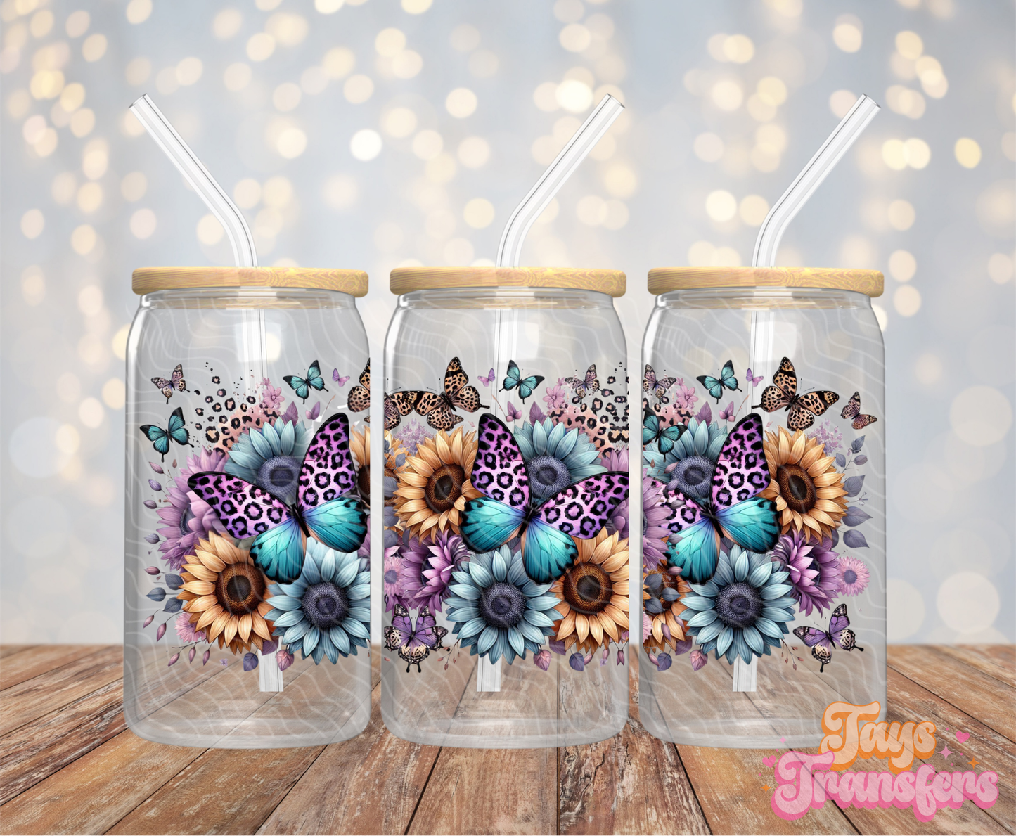 Blue/Purple Leopard Butterflies - 16OZ UV DTF Wrap