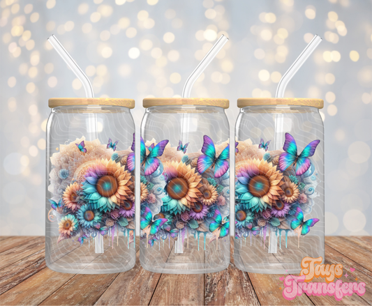 Pastel Sunflowers & Butterflies - 16OZ UV DTF Wrap